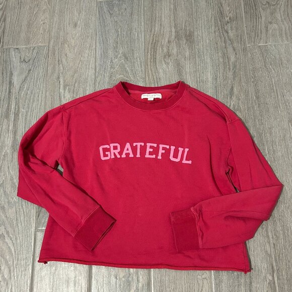 Spiritual Gangster Tops - Women's Spiritual Gangster Red Cropped Terry "Grateful" Sweatshirt-MEDIUM